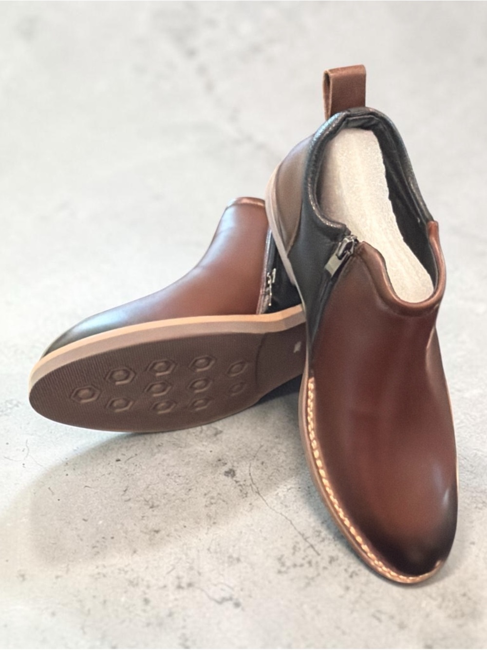 Men's Brown Leather Chukka Boots with Side Zip